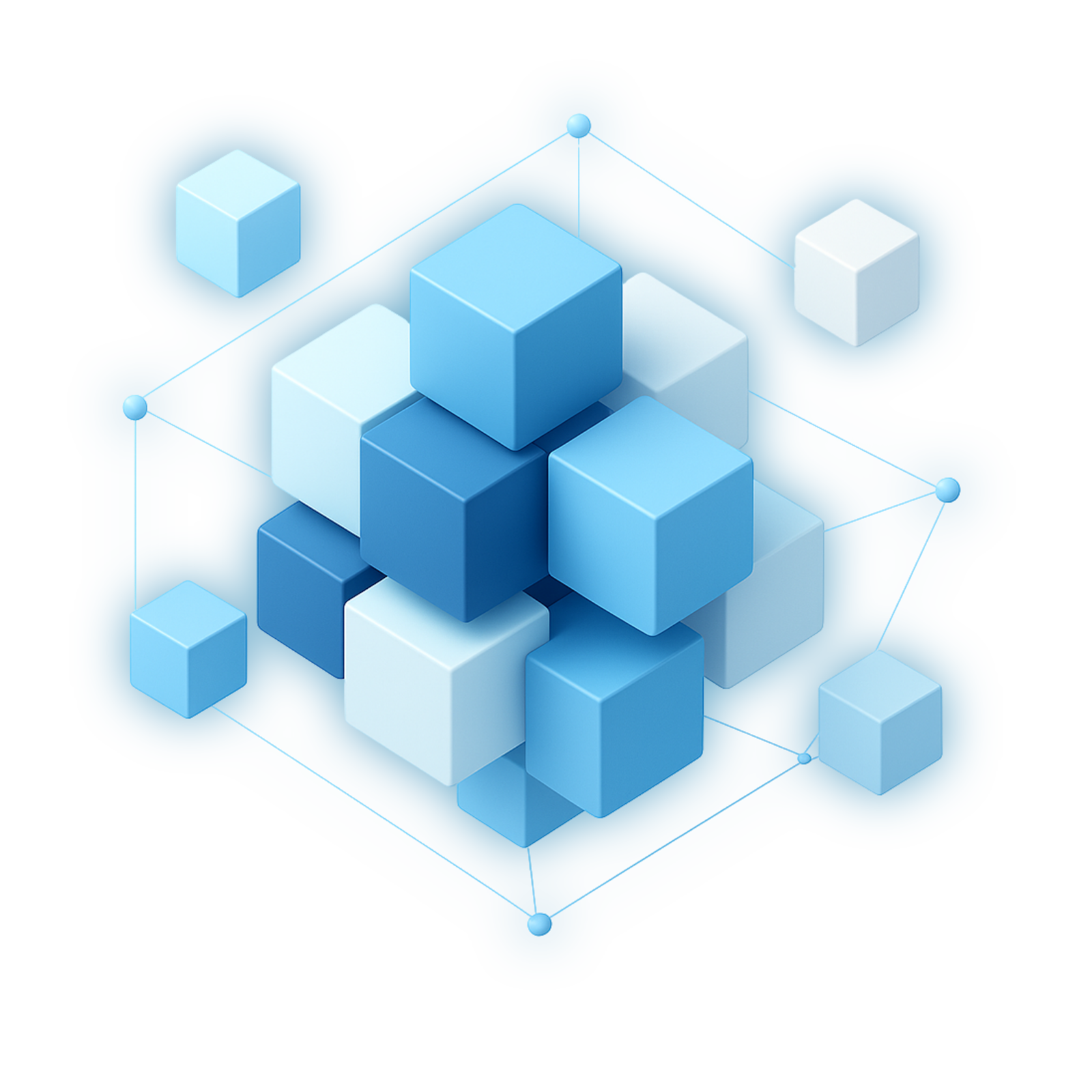 Abstract 3D cubes representing CryptoWisely’s digital asset and fintech focus